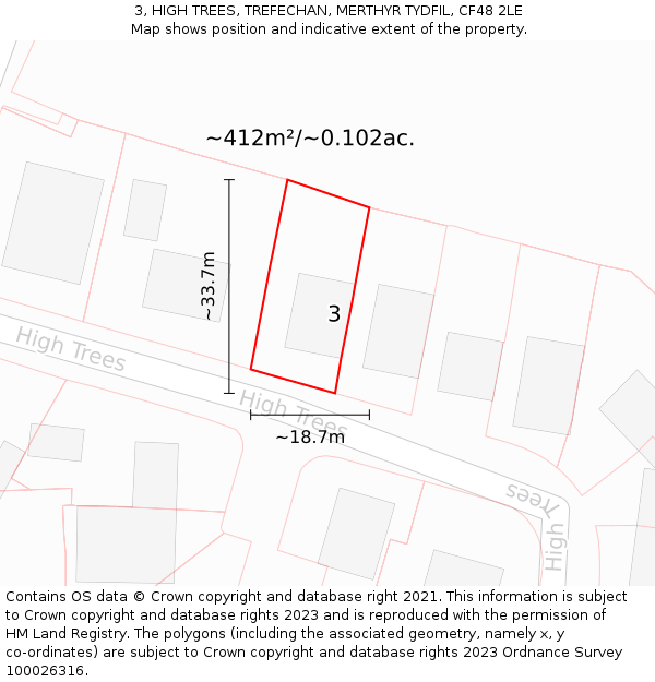 3, HIGH TREES, TREFECHAN, MERTHYR TYDFIL, CF48 2LE: Plot and title map