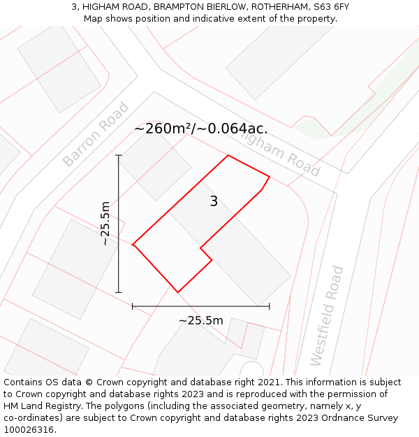 3, HIGHAM ROAD, BRAMPTON BIERLOW, ROTHERHAM, S63 6FY: Plot and title map