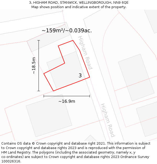 3, HIGHAM ROAD, STANWICK, WELLINGBOROUGH, NN9 6QE: Plot and title map