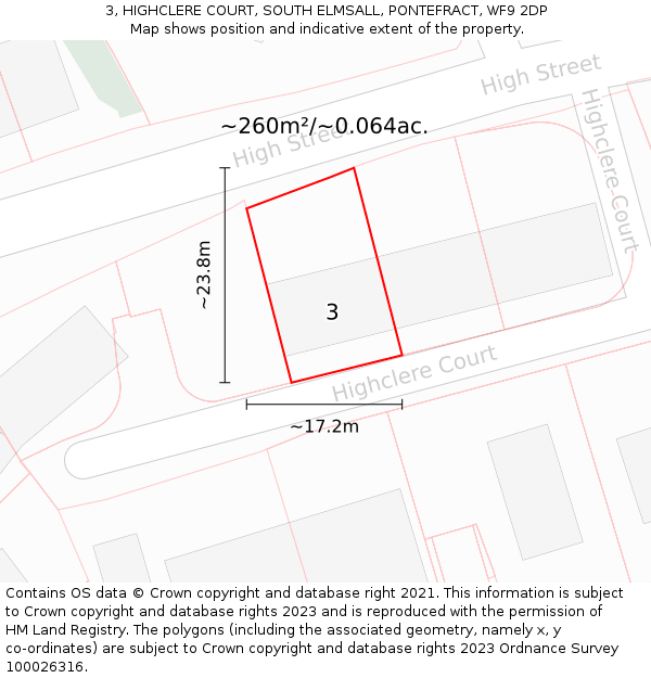 3, HIGHCLERE COURT, SOUTH ELMSALL, PONTEFRACT, WF9 2DP: Plot and title map
