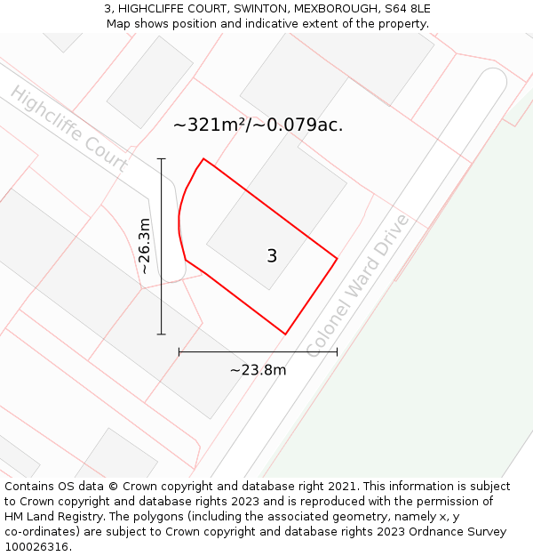 3, HIGHCLIFFE COURT, SWINTON, MEXBOROUGH, S64 8LE: Plot and title map
