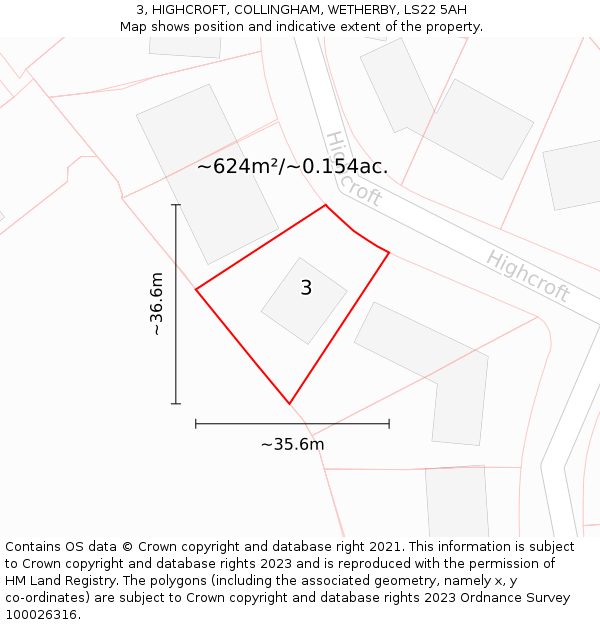 3, HIGHCROFT, COLLINGHAM, WETHERBY, LS22 5AH: Plot and title map