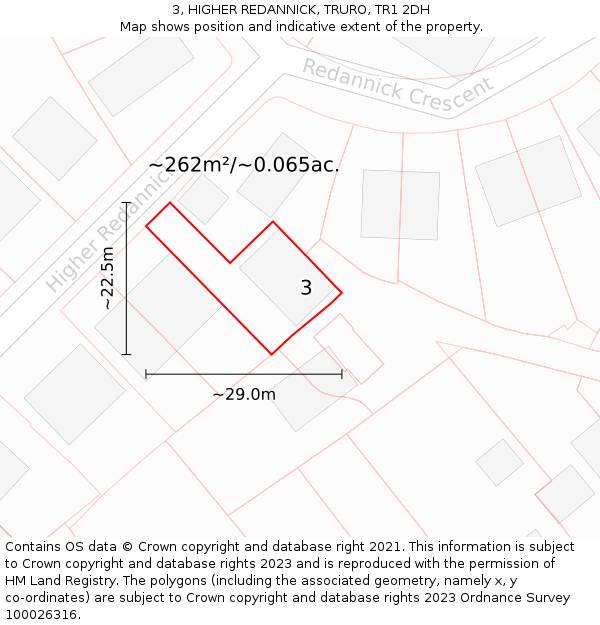 3, HIGHER REDANNICK, TRURO, TR1 2DH: Plot and title map