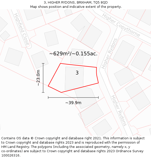3, HIGHER RYDONS, BRIXHAM, TQ5 8QD: Plot and title map