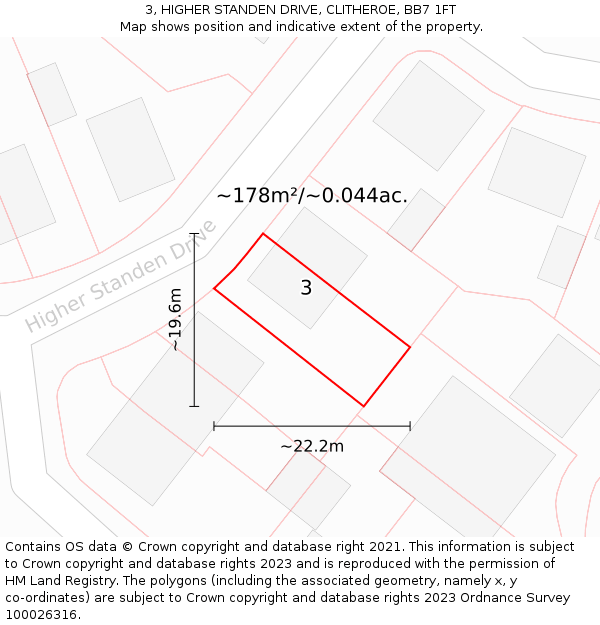 3, HIGHER STANDEN DRIVE, CLITHEROE, BB7 1FT: Plot and title map