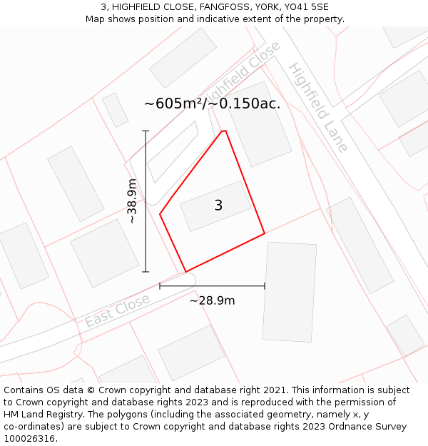 3, HIGHFIELD CLOSE, FANGFOSS, YORK, YO41 5SE: Plot and title map
