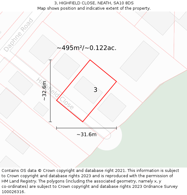 3, HIGHFIELD CLOSE, NEATH, SA10 8DS: Plot and title map