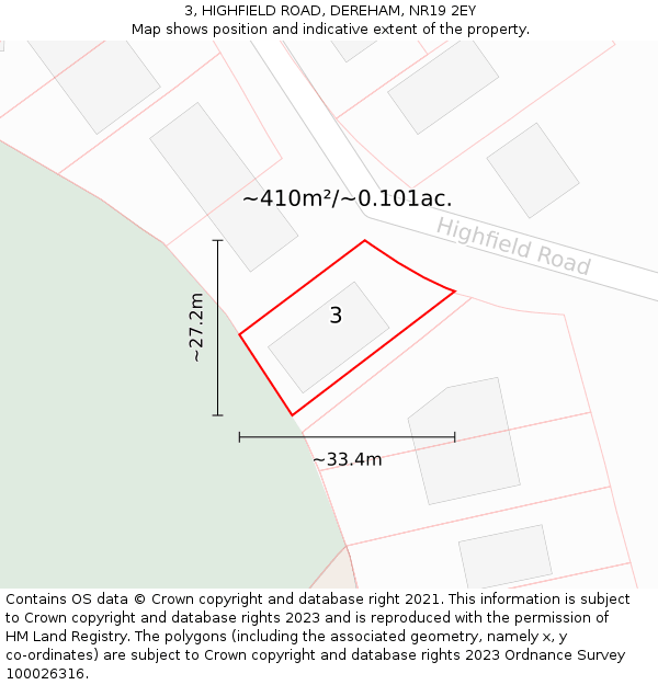 3, HIGHFIELD ROAD, DEREHAM, NR19 2EY: Plot and title map