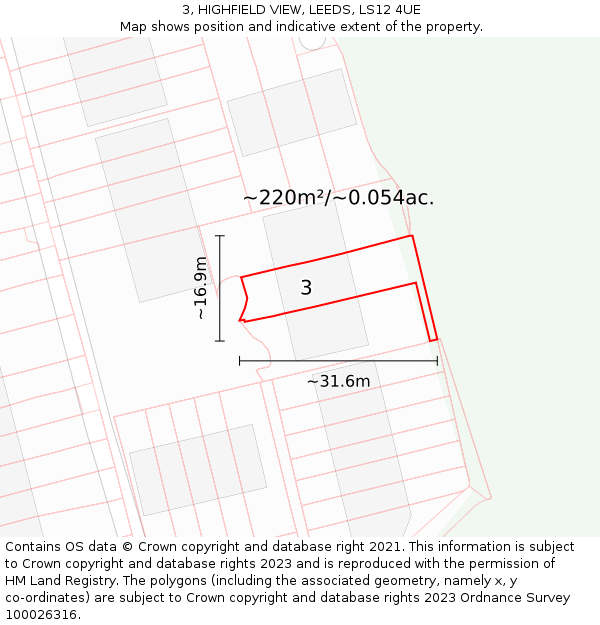 3, HIGHFIELD VIEW, LEEDS, LS12 4UE: Plot and title map