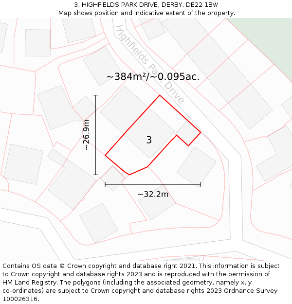 3, HIGHFIELDS PARK DRIVE, DERBY, DE22 1BW: Plot and title map