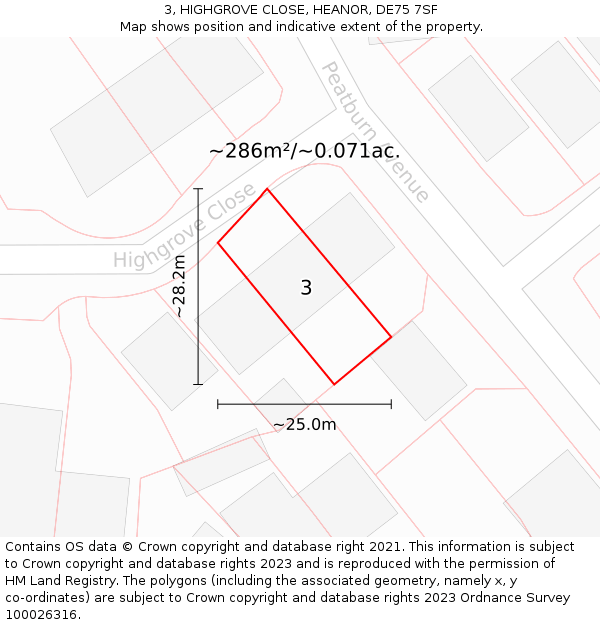 3, HIGHGROVE CLOSE, HEANOR, DE75 7SF: Plot and title map