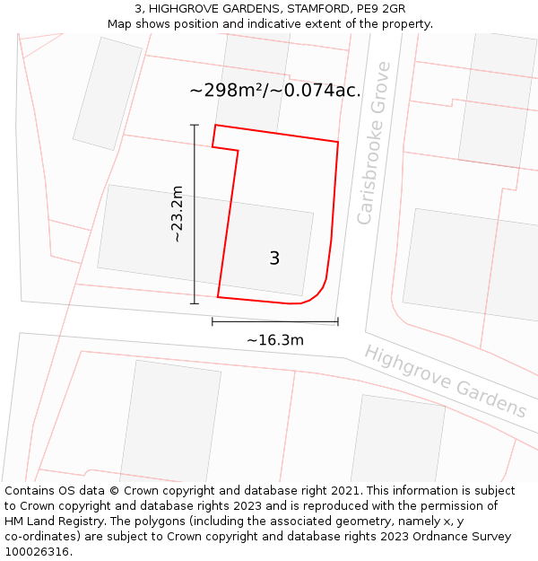 3, HIGHGROVE GARDENS, STAMFORD, PE9 2GR: Plot and title map