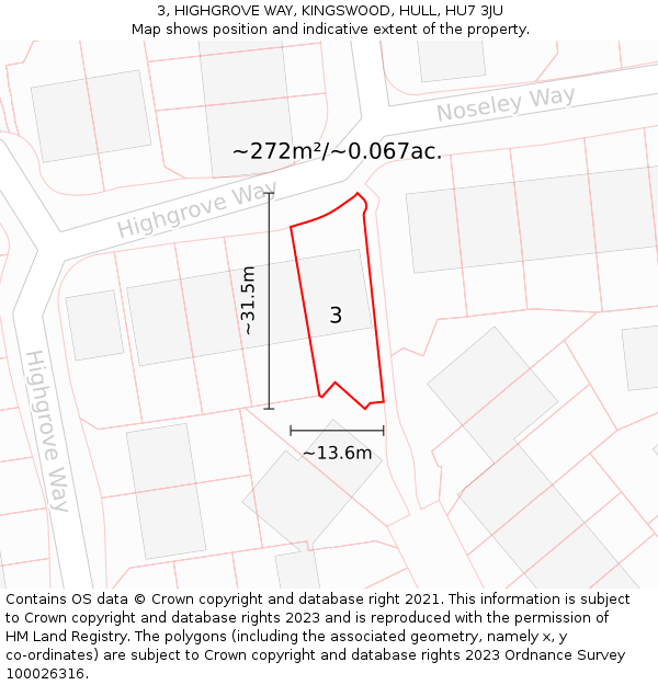 3, HIGHGROVE WAY, KINGSWOOD, HULL, HU7 3JU: Plot and title map