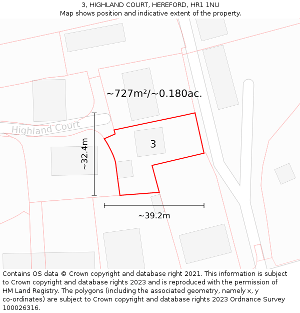 3, HIGHLAND COURT, HEREFORD, HR1 1NU: Plot and title map