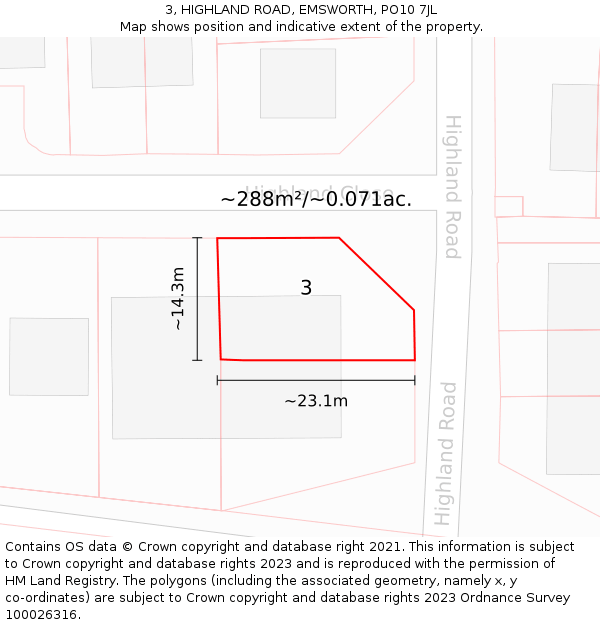 3, HIGHLAND ROAD, EMSWORTH, PO10 7JL: Plot and title map