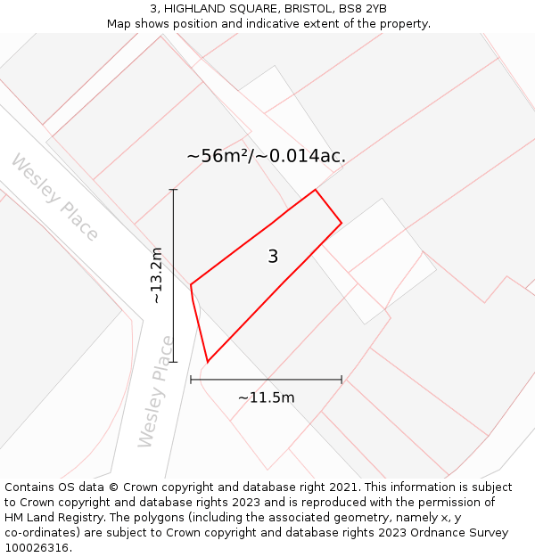3, HIGHLAND SQUARE, BRISTOL, BS8 2YB: Plot and title map