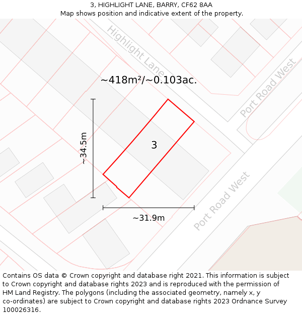 3, HIGHLIGHT LANE, BARRY, CF62 8AA: Plot and title map