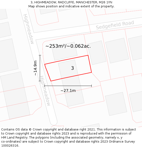 3, HIGHMEADOW, RADCLIFFE, MANCHESTER, M26 1YN: Plot and title map