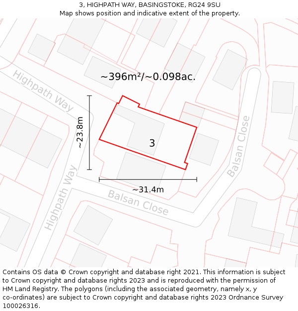 3, HIGHPATH WAY, BASINGSTOKE, RG24 9SU: Plot and title map