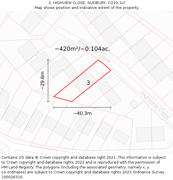 3, HIGHVIEW CLOSE, SUDBURY, CO10 1LY: Plot and title map
