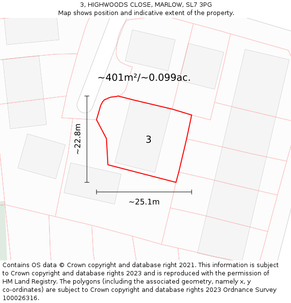 3, HIGHWOODS CLOSE, MARLOW, SL7 3PG: Plot and title map