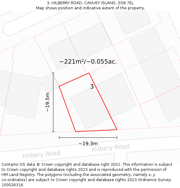 3, HILBERRY ROAD, CANVEY ISLAND, SS8 7EL: Plot and title map