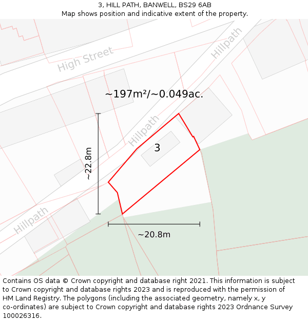 3, HILL PATH, BANWELL, BS29 6AB: Plot and title map