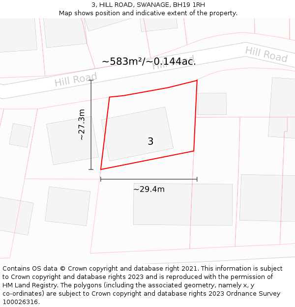 3, HILL ROAD, SWANAGE, BH19 1RH: Plot and title map