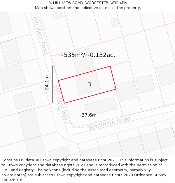 3, HILL VIEW ROAD, WORCESTER, WR2 4PN: Plot and title map