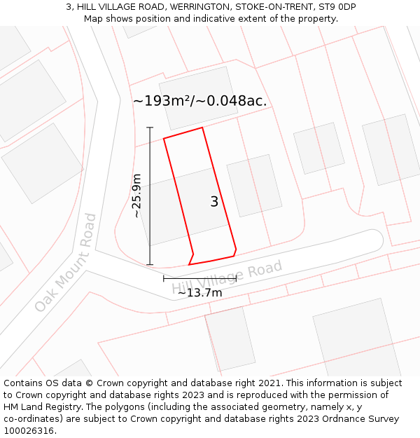 3, HILL VILLAGE ROAD, WERRINGTON, STOKE-ON-TRENT, ST9 0DP: Plot and title map