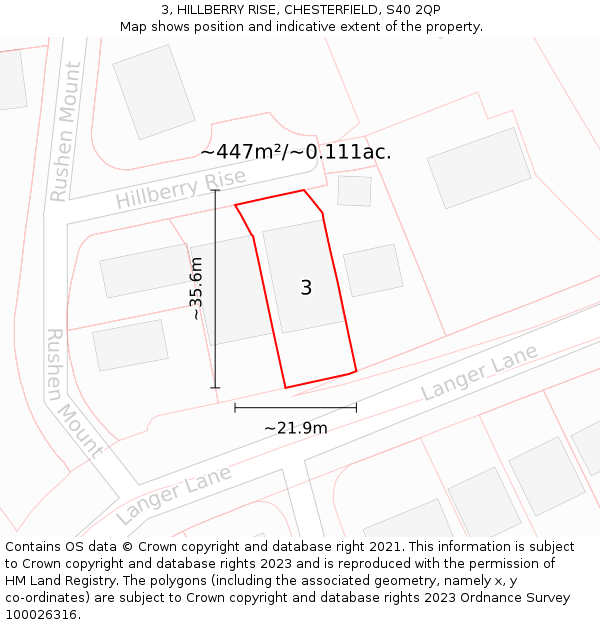 3, HILLBERRY RISE, CHESTERFIELD, S40 2QP: Plot and title map