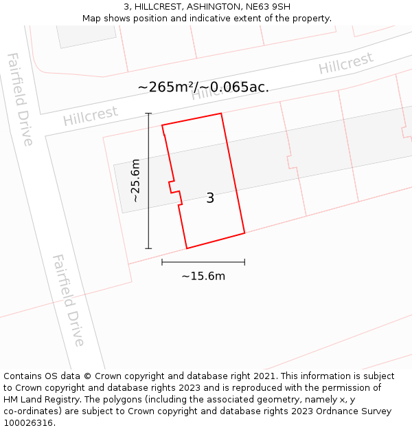 3, HILLCREST, ASHINGTON, NE63 9SH: Plot and title map