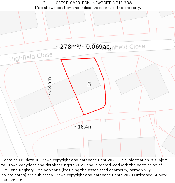 3, HILLCREST, CAERLEON, NEWPORT, NP18 3BW: Plot and title map
