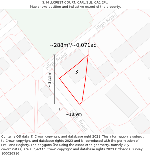 3, HILLCREST COURT, CARLISLE, CA1 2PU: Plot and title map