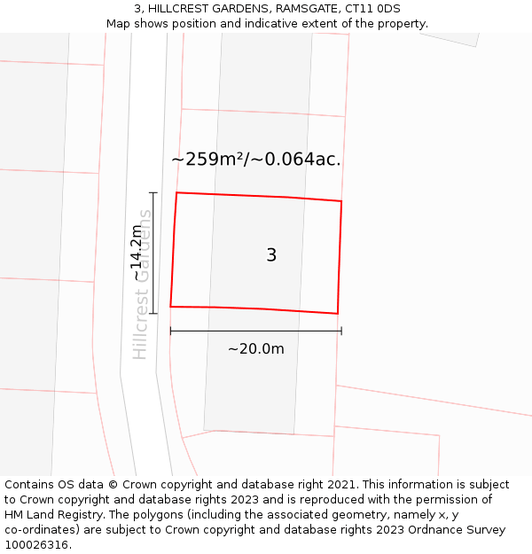 3, HILLCREST GARDENS, RAMSGATE, CT11 0DS: Plot and title map