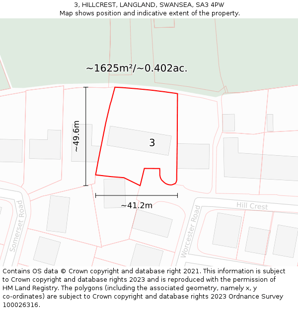 3, HILLCREST, LANGLAND, SWANSEA, SA3 4PW: Plot and title map