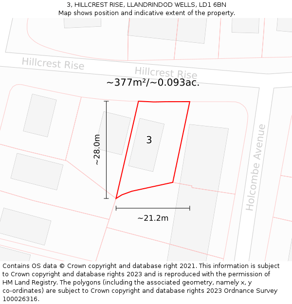 3, HILLCREST RISE, LLANDRINDOD WELLS, LD1 6BN: Plot and title map