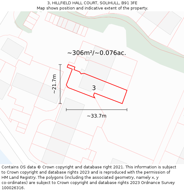 3, HILLFIELD HALL COURT, SOLIHULL, B91 3FE: Plot and title map