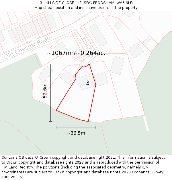 3, HILLSIDE CLOSE, HELSBY, FRODSHAM, WA6 9LB: Plot and title map