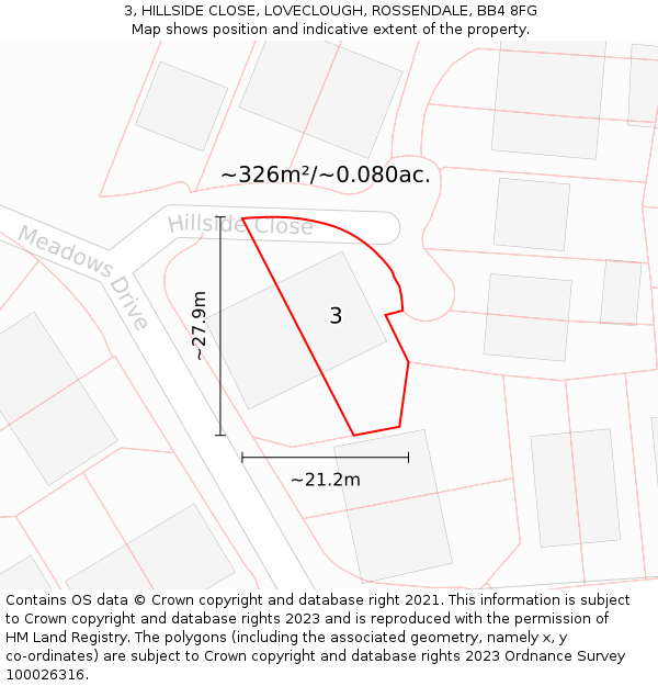 3, HILLSIDE CLOSE, LOVECLOUGH, ROSSENDALE, BB4 8FG: Plot and title map