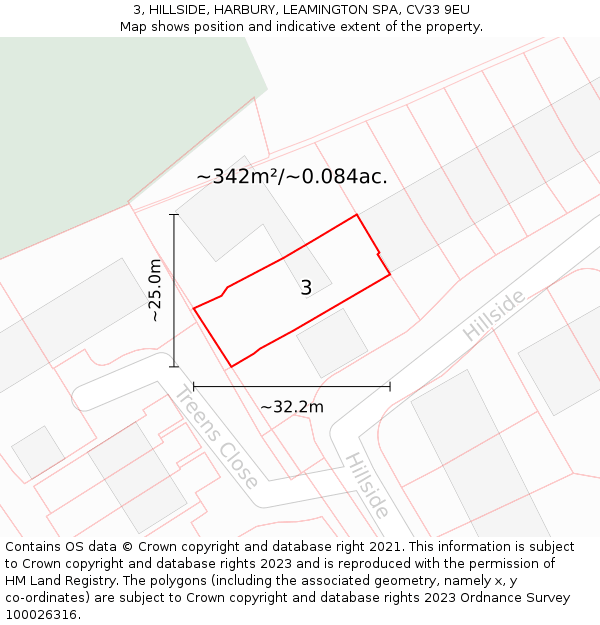 3, HILLSIDE, HARBURY, LEAMINGTON SPA, CV33 9EU: Plot and title map