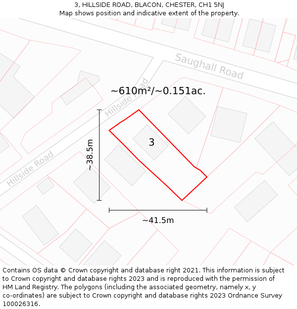 3, HILLSIDE ROAD, BLACON, CHESTER, CH1 5NJ: Plot and title map