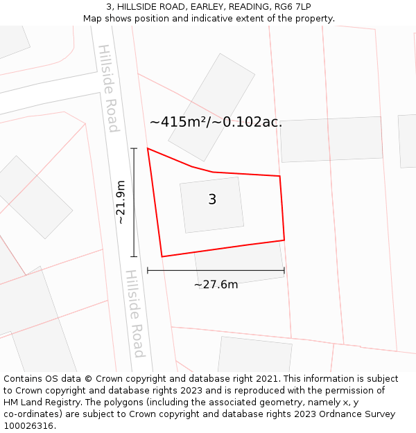 3, HILLSIDE ROAD, EARLEY, READING, RG6 7LP: Plot and title map