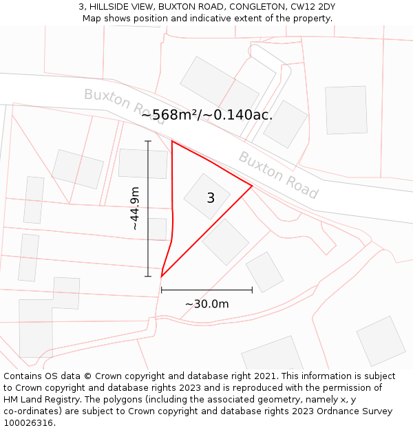 3, HILLSIDE VIEW, BUXTON ROAD, CONGLETON, CW12 2DY: Plot and title map