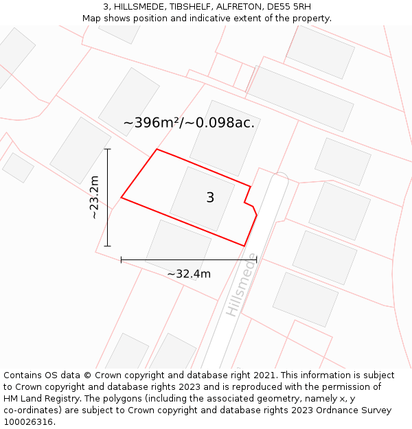 3, HILLSMEDE, TIBSHELF, ALFRETON, DE55 5RH: Plot and title map