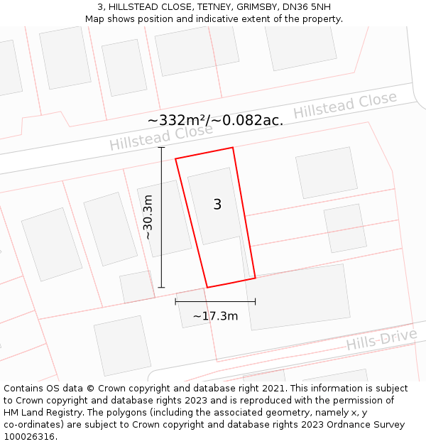3, HILLSTEAD CLOSE, TETNEY, GRIMSBY, DN36 5NH: Plot and title map