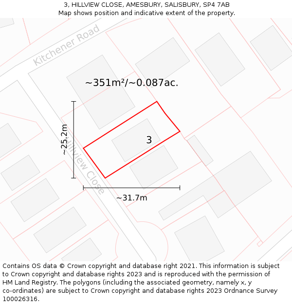 3, HILLVIEW CLOSE, AMESBURY, SALISBURY, SP4 7AB: Plot and title map