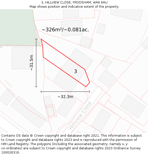 3, HILLVIEW CLOSE, FRODSHAM, WA6 6AU: Plot and title map
