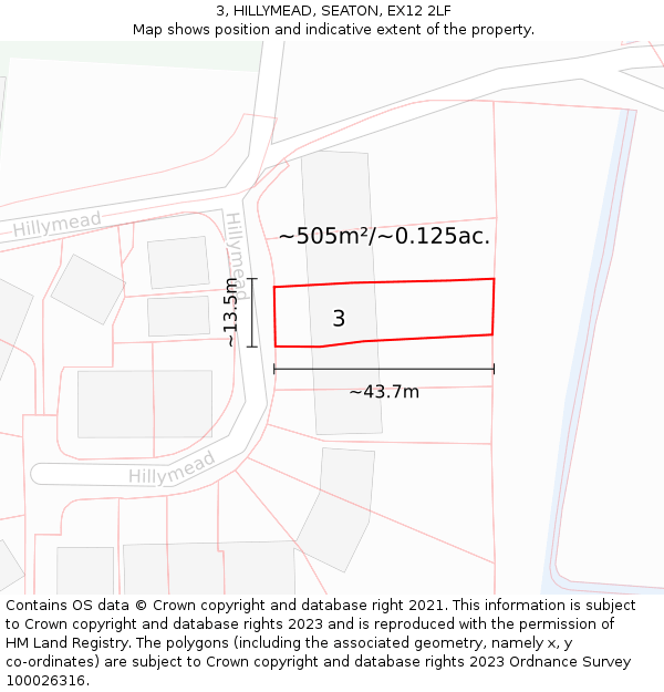 3, HILLYMEAD, SEATON, EX12 2LF: Plot and title map