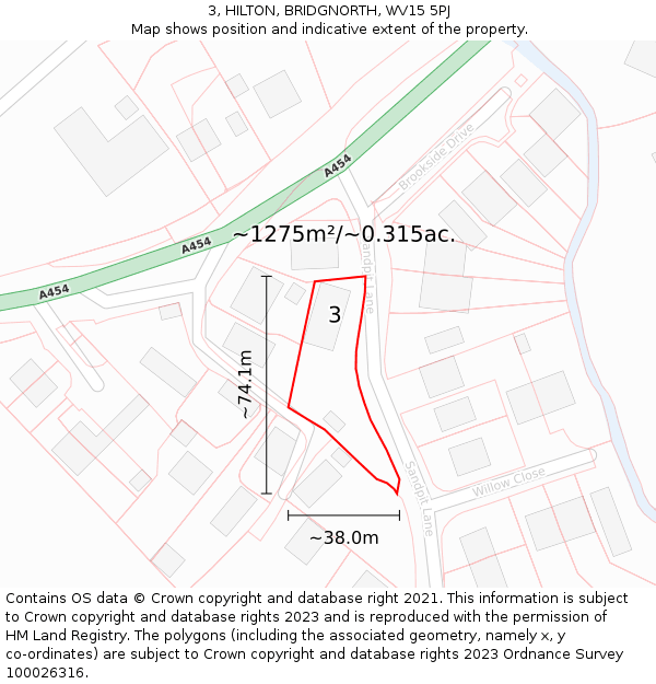 3, HILTON, BRIDGNORTH, WV15 5PJ: Plot and title map